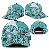 Samoa Siapo Elegant Classic Cap Hibiscus Teal Motifs - Polynesian Pride