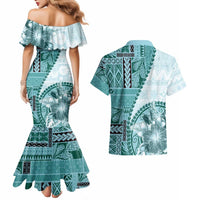 Samoa Siapo Elegant Couples Matching Mermaid Dress and Hawaiian Shirt Hibiscus Teal Motifs LT05 - Polynesian Pride