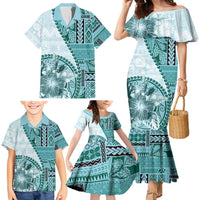 Samoa Siapo Elegant Family Matching Mermaid Dress and Hawaiian Shirt Hibiscus Teal Motifs LT05 - Polynesian Pride