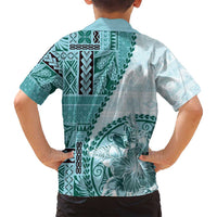 Samoa Siapo Elegant Family Matching Off Shoulder Maxi Dress and Hawaiian Shirt Hibiscus Teal Motifs LT05 - Polynesian Pride
