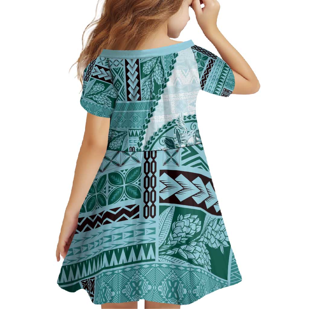 Samoa Siapo Elegant Family Matching Off Shoulder Maxi Dress and Hawaiian Shirt Hibiscus Teal Motifs LT05 - Polynesian Pride