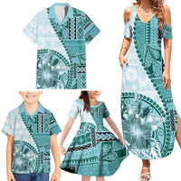 Samoa Siapo Elegant Family Matching Summer Maxi Dress and Hawaiian Shirt Hibiscus Teal Motifs LT05 - Polynesian Pride