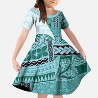 Samoa Siapo Elegant Family Matching Tank Maxi Dress and Hawaiian Shirt Hibiscus Teal Motifs LT05 Daughter's Dress Teal - Polynesian Pride