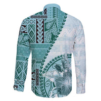 Samoa Siapo Elegant Family Matching Tank Maxi Dress and Hawaiian Shirt Hibiscus Teal Motifs LT05 - Polynesian Pride