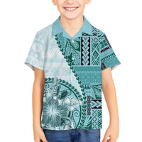 Samoa Siapo Elegant Hawaiian Shirt Hibiscus Teal Motifs - Polynesian Pride