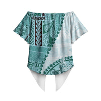 Samoa Siapo Elegant Off Shoulder Wrap Waist Top Hibiscus Teal Motifs LT05 - Polynesian Pride