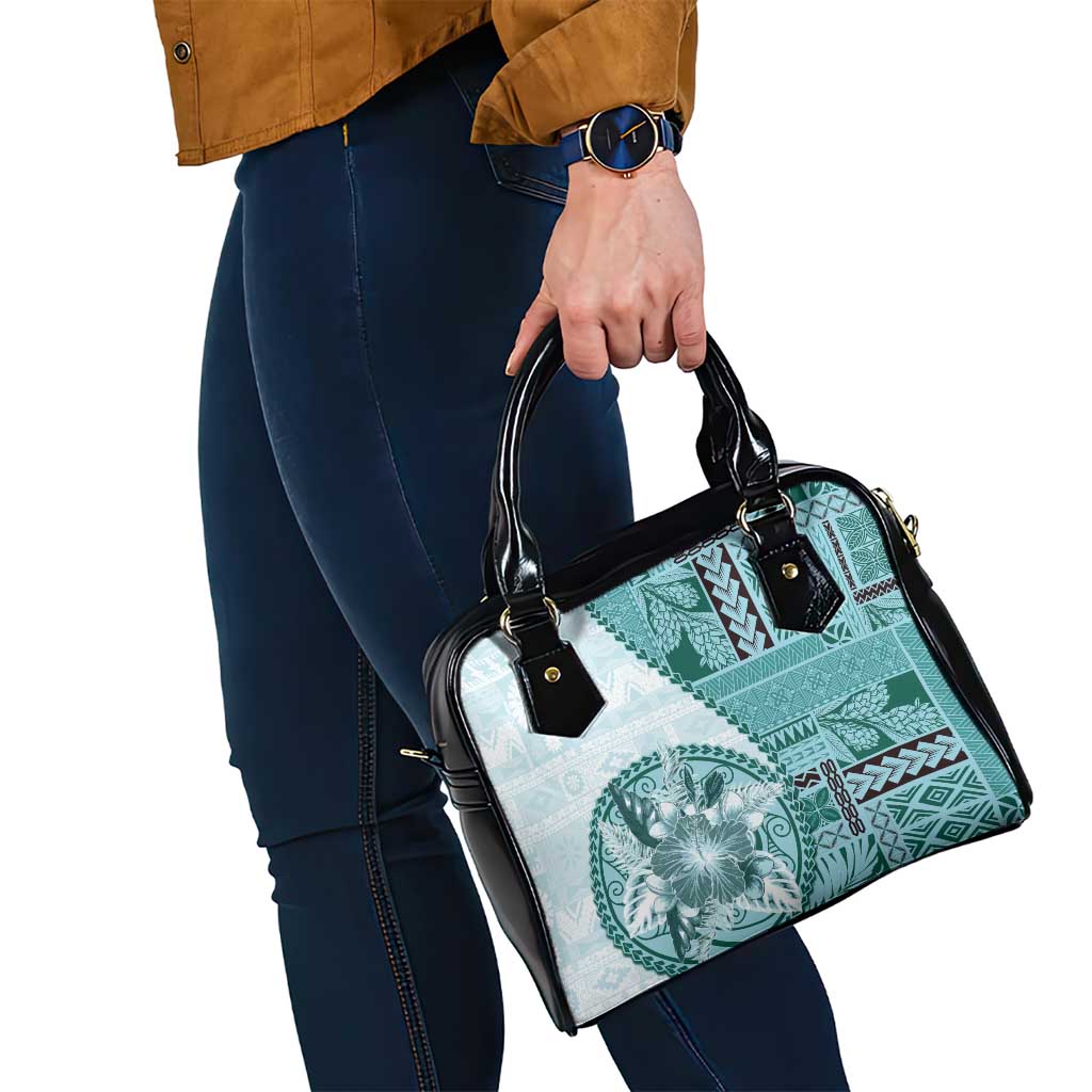 Samoa Siapo Elegant Shoulder Handbag Hibiscus Teal Motifs - Polynesian Pride