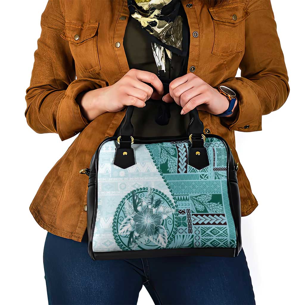 Samoa Siapo Elegant Shoulder Handbag Hibiscus Teal Motifs - Polynesian Pride