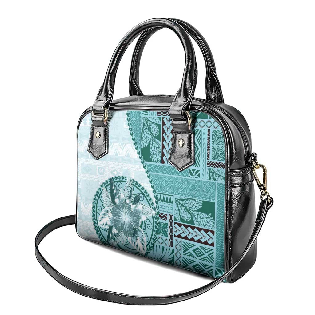Samoa Siapo Elegant Shoulder Handbag Hibiscus Teal Motifs - Polynesian Pride