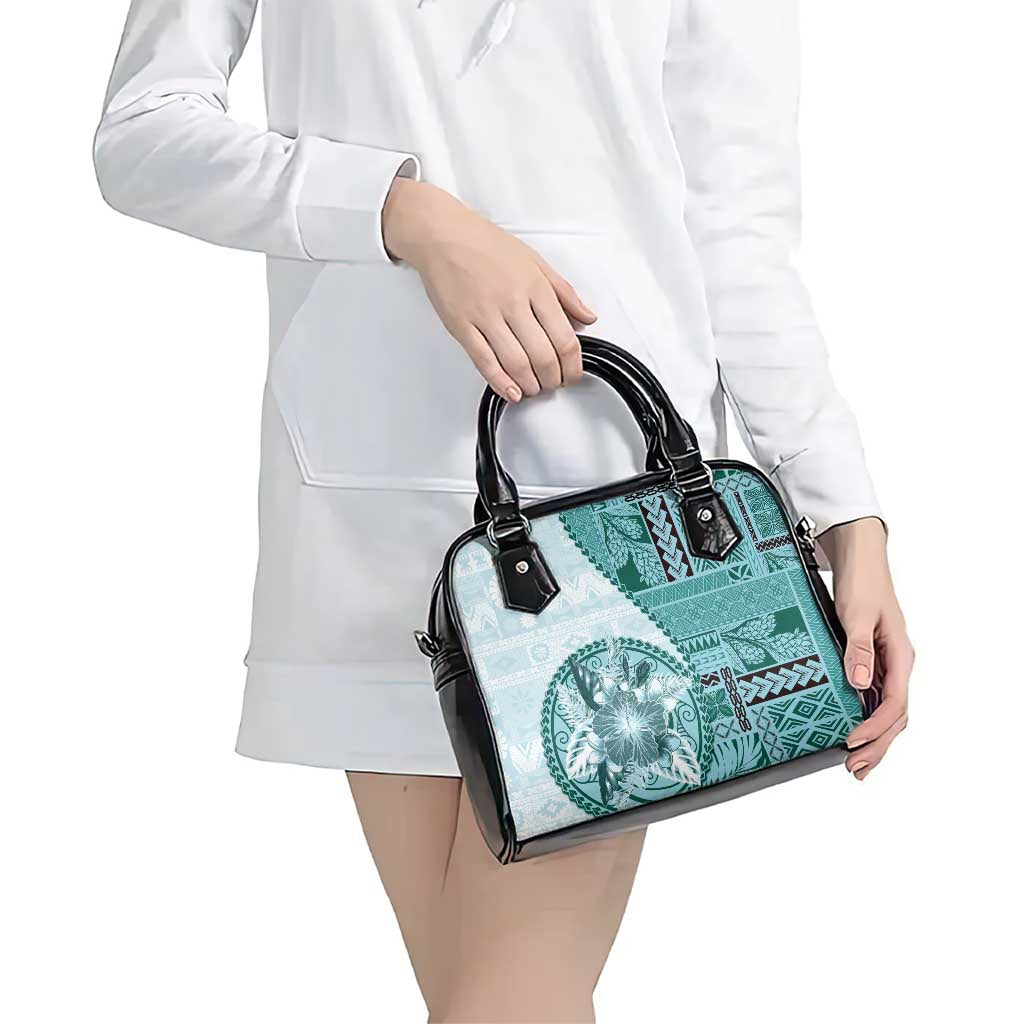 Samoa Siapo Elegant Shoulder Handbag Hibiscus Teal Motifs - Polynesian Pride