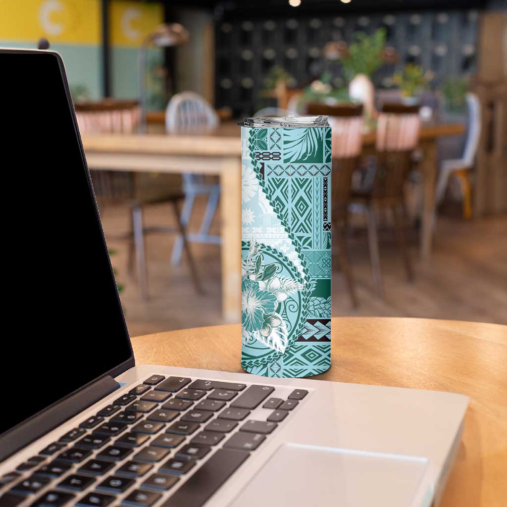Samoa Siapo Elegant Skinny Tumbler Hibiscus Teal Motifs - Polynesian Pride