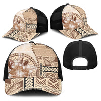 Samoa Siapo Elegant Baseball Net Cap Hibiscus Beige Motifs - Polynesian Pride