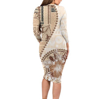 Samoa Siapo Elegant Family Matching Long Sleeve Bodycon Dress and Hawaiian Shirt Hibiscus Beige Motifs LT05 - Polynesian Pride