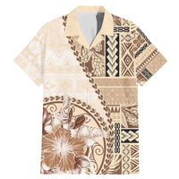 Samoa Siapo Elegant Family Matching Mermaid Dress and Hawaiian Shirt Hibiscus Beige Motifs LT05 Dad's Shirt - Short Sleeve Beige - Polynesian Pride