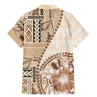Samoa Siapo Elegant Family Matching Mermaid Dress and Hawaiian Shirt Hibiscus Beige Motifs LT05 - Polynesian Pride