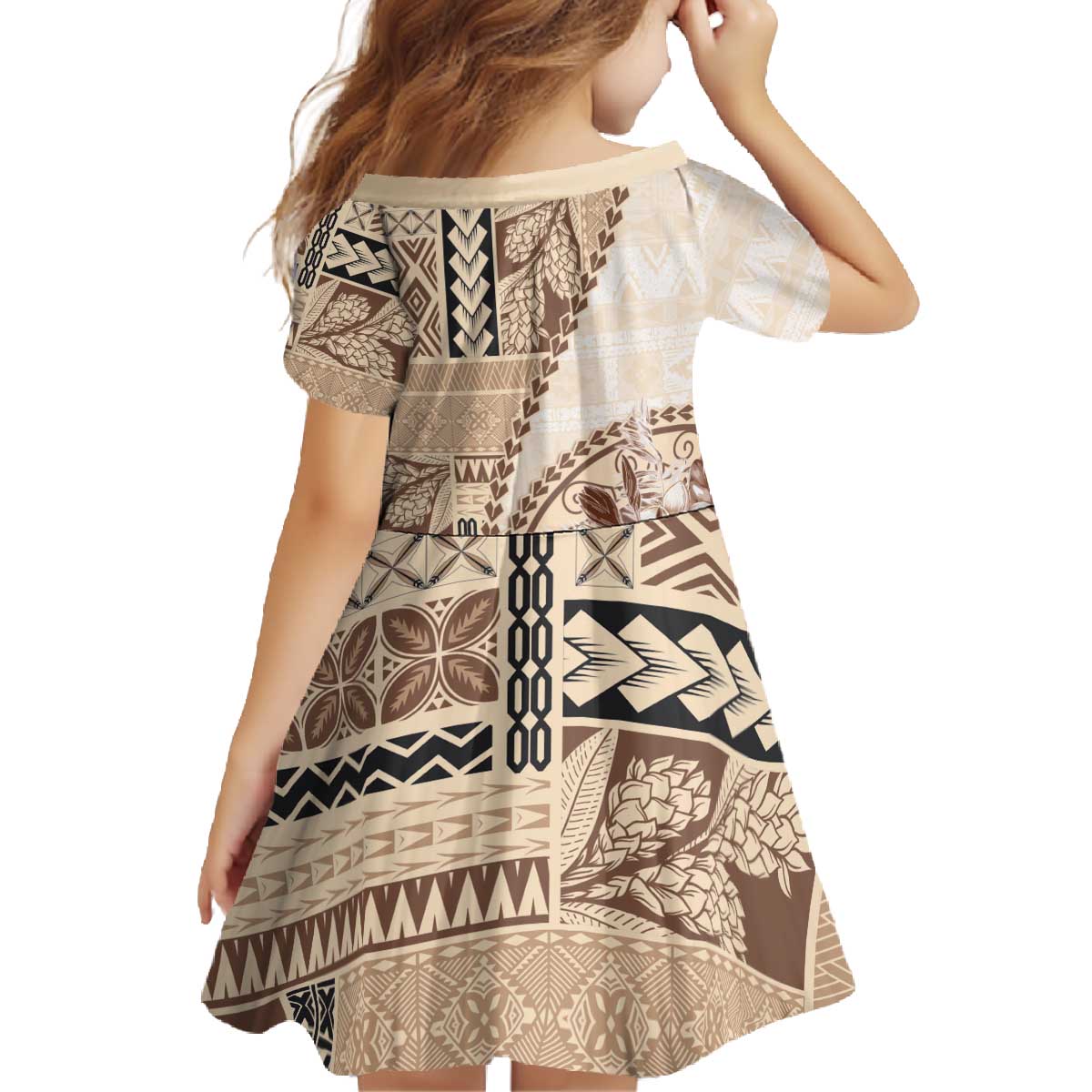Samoa Siapo Elegant Family Matching Off The Shoulder Long Sleeve Dress and Hawaiian Shirt Hibiscus Beige Motifs LT05 - Polynesian Pride