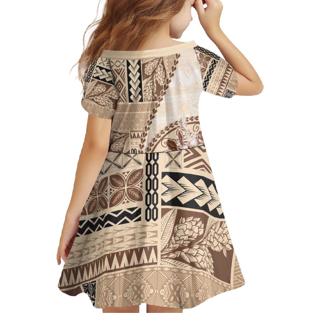 Samoa Siapo Elegant Family Matching Off Shoulder Maxi Dress and Hawaiian Shirt Hibiscus Beige Motifs LT05 - Polynesian Pride