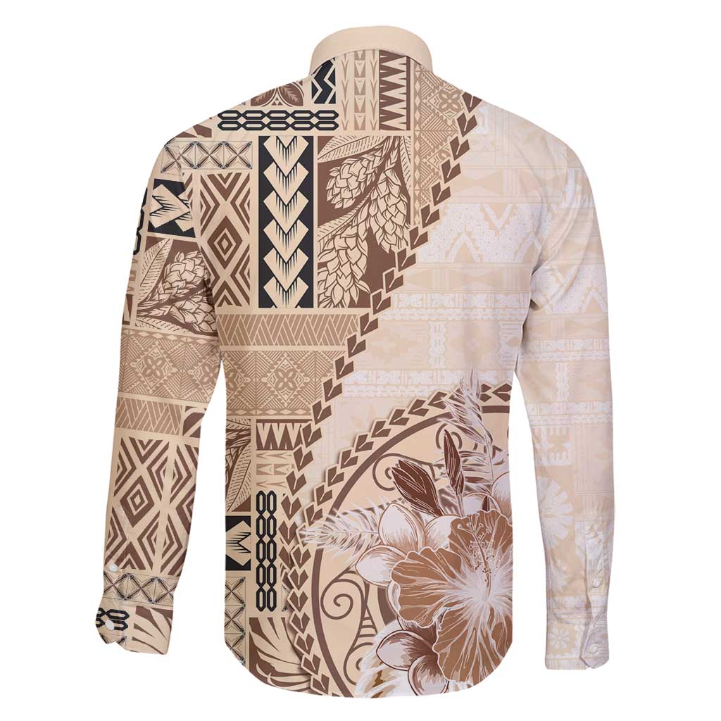 Samoa Siapo Elegant Family Matching Off Shoulder Short Dress and Hawaiian Shirt Hibiscus Beige Motifs LT05 - Polynesian Pride