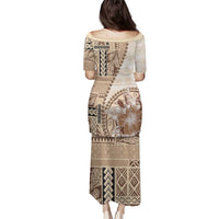 Samoa Siapo Elegant Family Matching Puletasi and Hawaiian Shirt Hibiscus Beige Motifs LT05 - Polynesian Pride