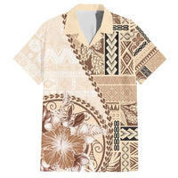 Samoa Siapo Elegant Family Matching Short Sleeve Bodycon Dress and Hawaiian Shirt Hibiscus Beige Motifs LT05 Dad's Shirt - Short Sleeve Beige - Polynesian Pride