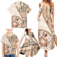 Samoa Siapo Elegant Family Matching Summer Maxi Dress and Hawaiian Shirt Hibiscus Beige Motifs LT05 - Polynesian Pride