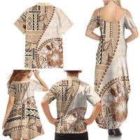 Samoa Siapo Elegant Family Matching Summer Maxi Dress and Hawaiian Shirt Hibiscus Beige Motifs LT05 - Polynesian Pride