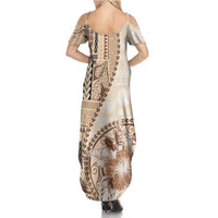 Samoa Siapo Elegant Family Matching Summer Maxi Dress and Hawaiian Shirt Hibiscus Beige Motifs LT05 - Polynesian Pride