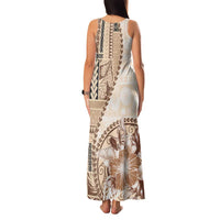 Samoa Siapo Elegant Family Matching Tank Maxi Dress and Hawaiian Shirt Hibiscus Beige Motifs LT05 - Polynesian Pride