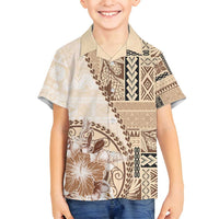 Samoa Siapo Elegant Family Matching Tank Maxi Dress and Hawaiian Shirt Hibiscus Beige Motifs LT05 Son's Shirt Beige - Polynesian Pride