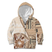 Samoa Siapo Elegant Kid Hoodie Hibiscus Beige Motifs - Polynesian Pride