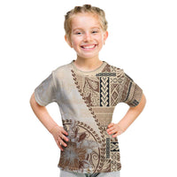 Samoa Siapo Elegant Kid T Shirt Hibiscus Beige Motifs LT05 Beige - Polynesian Pride