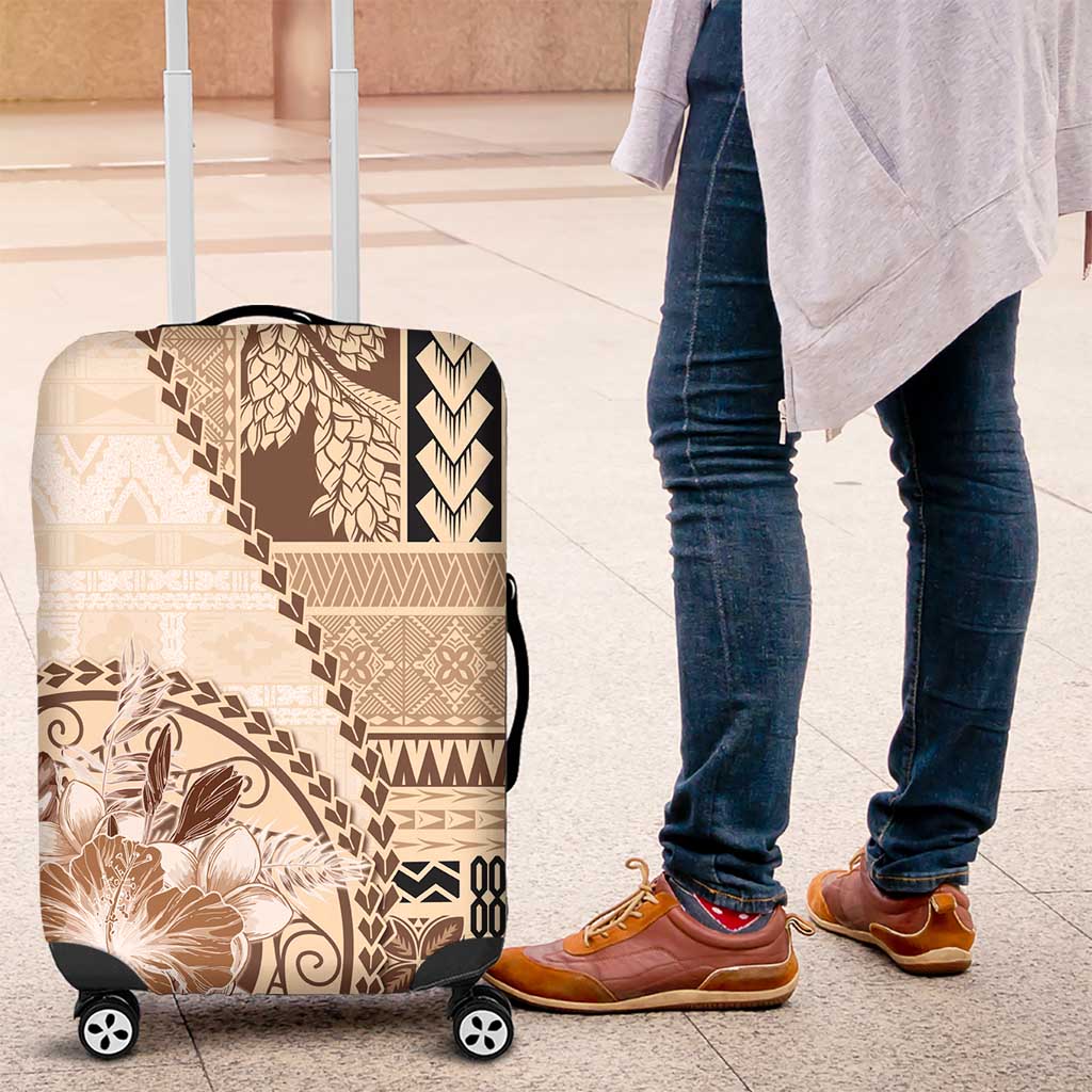 Samoa Siapo Elegant Luggage Cover Hibiscus Beige Motifs LT05 Beige - Polynesian Pride