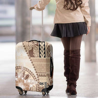 Samoa Siapo Elegant Luggage Cover Hibiscus Beige Motifs LT05 - Polynesian Pride