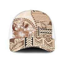 Samoa Siapo Elegant Mesh Trucker Cap Hibiscus Beige Motifs - Polynesian Pride