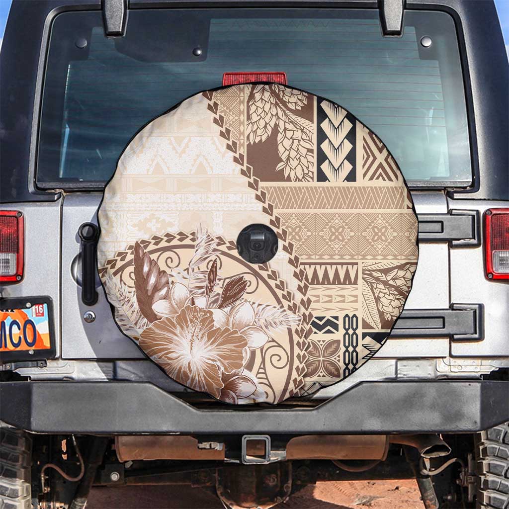 Samoa Siapo Elegant Spare Tire Cover Hibiscus Beige Motifs LT05 Beige - Polynesian Pride