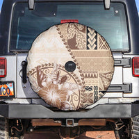 Samoa Siapo Elegant Spare Tire Cover Hibiscus Beige Motifs LT05 Beige - Polynesian Pride