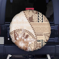 Samoa Siapo Elegant Spare Tire Cover Hibiscus Beige Motifs LT05 No hole Beige - Polynesian Pride