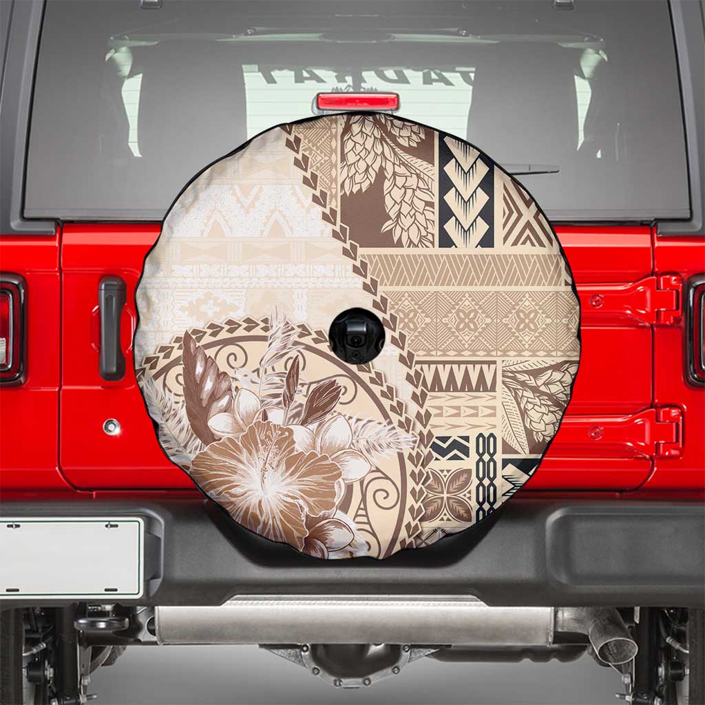 Samoa Siapo Elegant Spare Tire Cover Hibiscus Beige Motifs LT05 - Polynesian Pride