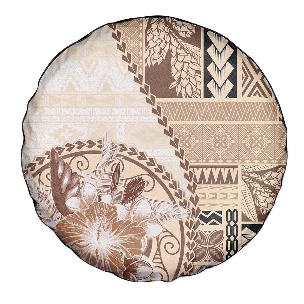 Samoa Siapo Elegant Spare Tire Cover Hibiscus Beige Motifs LT05 - Polynesian Pride