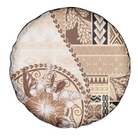 Samoa Siapo Elegant Spare Tire Cover Hibiscus Beige Motifs LT05 - Polynesian Pride