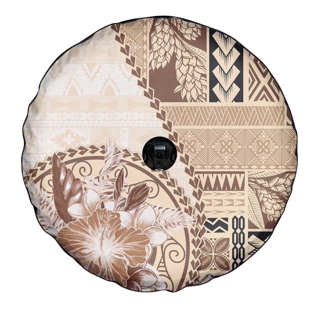 Samoa Siapo Elegant Spare Tire Cover Hibiscus Beige Motifs LT05 - Polynesian Pride