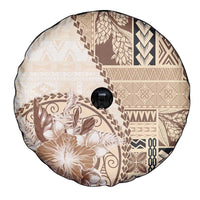 Samoa Siapo Elegant Spare Tire Cover Hibiscus Beige Motifs LT05 - Polynesian Pride