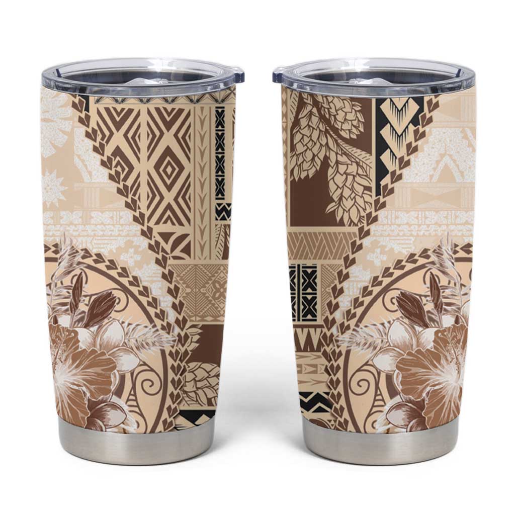 Samoa Siapo Elegant Tumbler Cup Hibiscus Beige Motifs LT05 Beige - Polynesian Pride