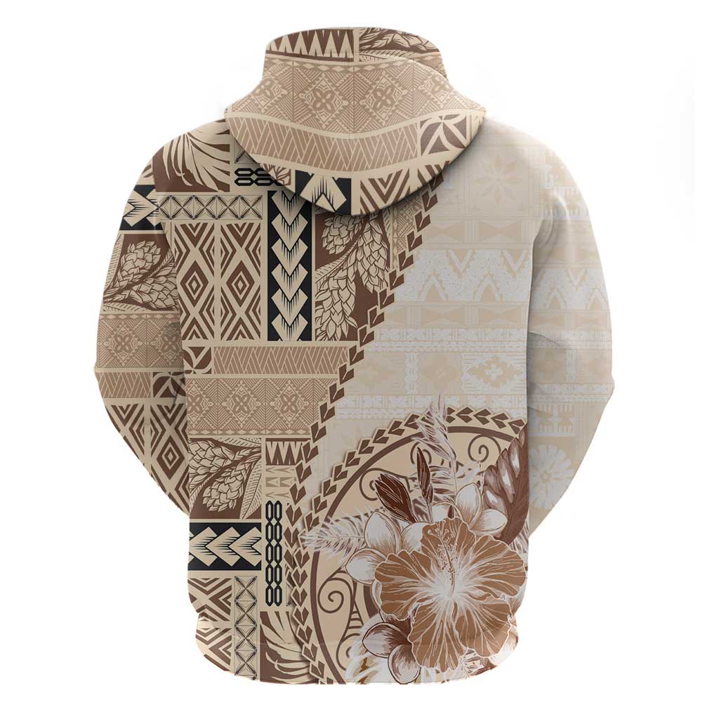 Samoa Siapo Elegant Zip Hoodie Hibiscus Beige Motifs LT05 - Polynesian Pride