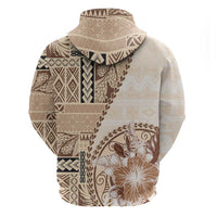 Samoa Siapo Elegant Zip Hoodie Hibiscus Beige Motifs LT05 - Polynesian Pride