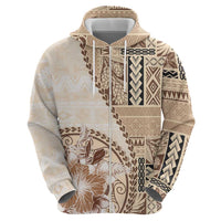 Samoa Siapo Elegant Zip Hoodie Hibiscus Beige Motifs LT05 - Polynesian Pride