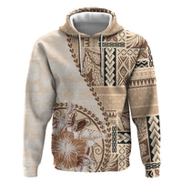 Samoa Siapo Elegant Zip Hoodie Hibiscus Beige Motifs LT05 Pullover Hoodie Beige - Polynesian Pride