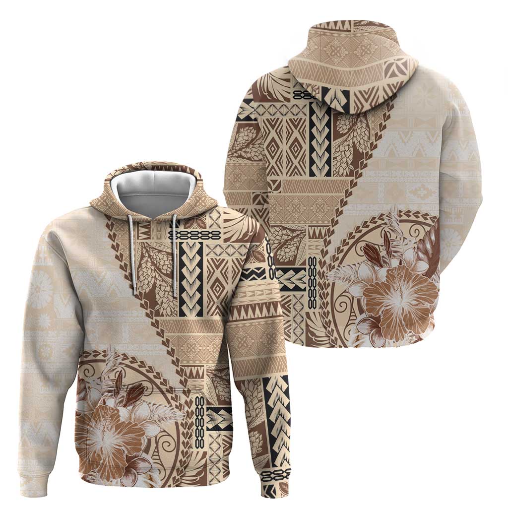 Samoa Siapo Elegant Zip Hoodie Hibiscus Beige Motifs LT05 - Polynesian Pride