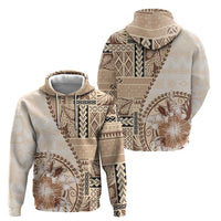 Samoa Siapo Elegant Zip Hoodie Hibiscus Beige Motifs LT05 - Polynesian Pride