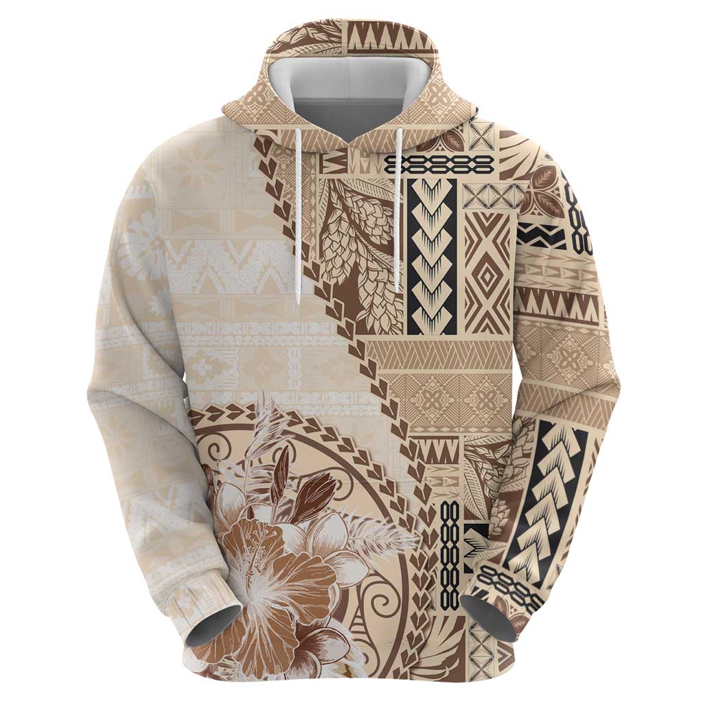 Samoa Siapo Elegant Zip Hoodie Hibiscus Beige Motifs LT05 - Polynesian Pride